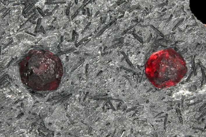 Plate of Two Red Embers Garnet in Graphite - Massachusetts #127786